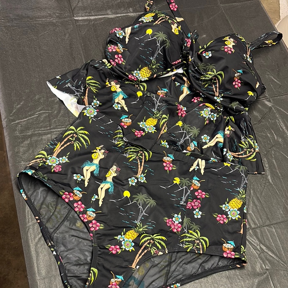 Torrid Black Tropical Print Swimsuit